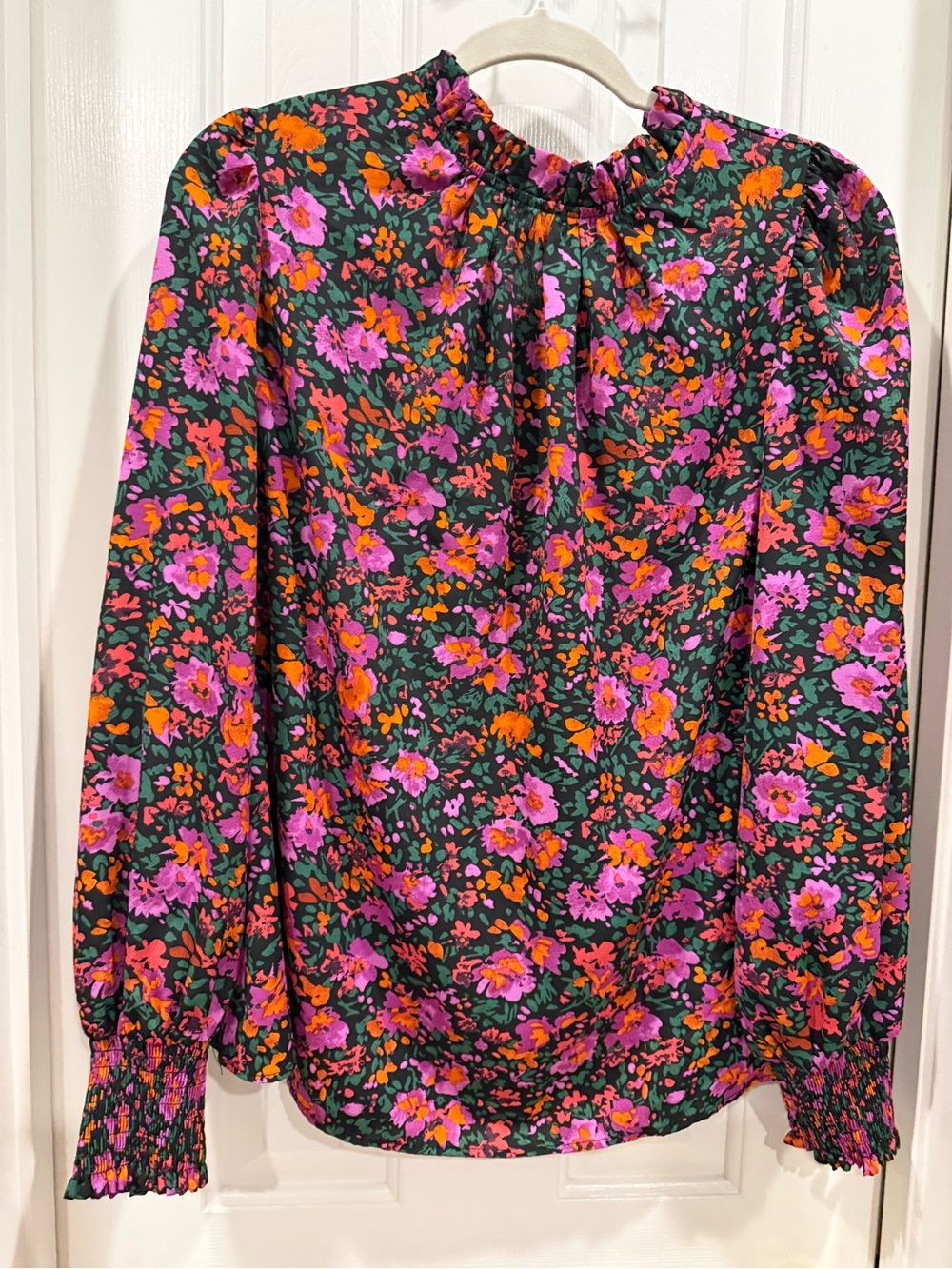 JODIFL Pink & Orange Floral Smocked Neck Blouse